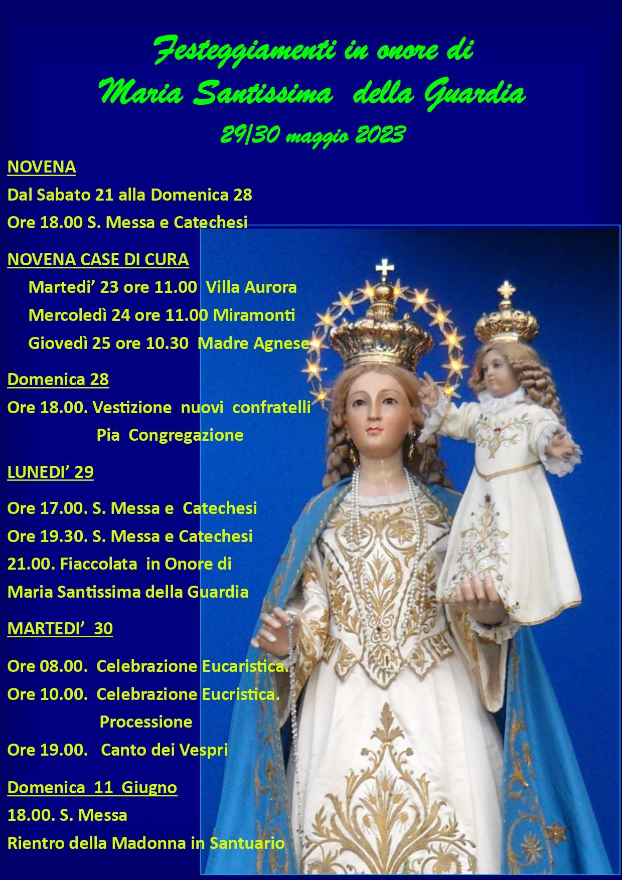 Preghiera Alla Madonna Della Guardia Festeggiamenti in onore di Maria Santissima della Guardia 2023